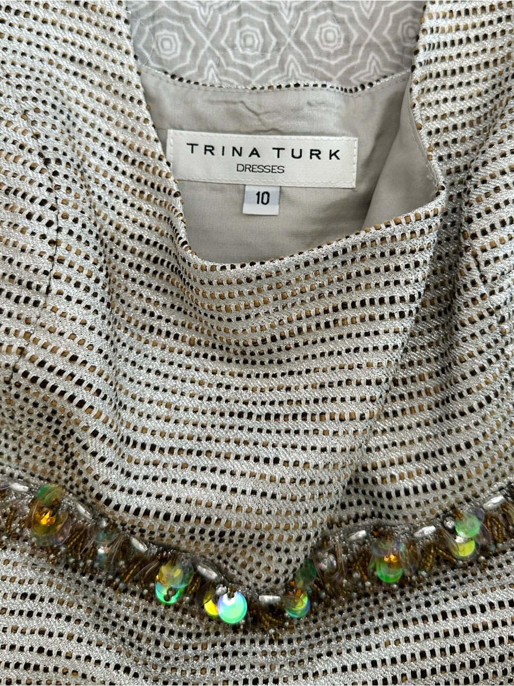 Trina Turk Metallic Tweed Garreth Shift Dress Beaded Embellished Sequins Size 10 - Picture 8 of 14